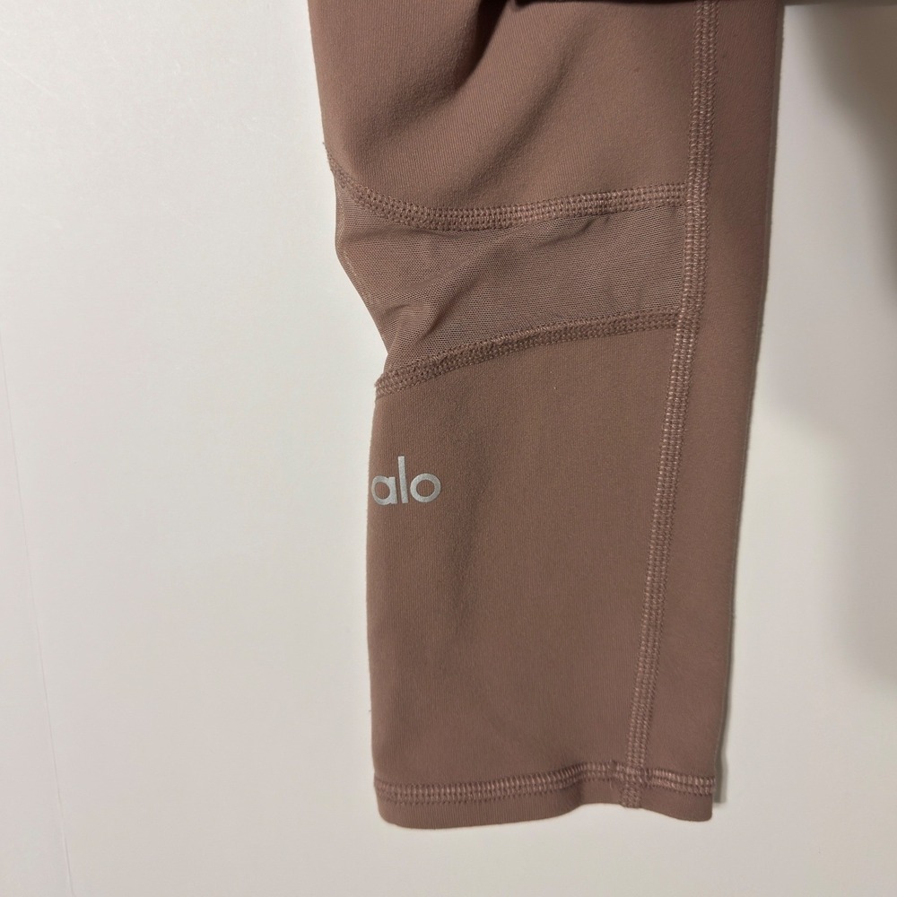 Alo Yoga High Waist Mesh Panel Leggings Mauve Brown Crop Tights - Picture 5 of 5